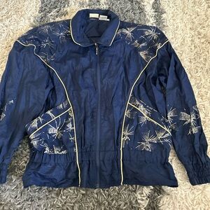 Vintage Athletic Works Windbreaker Jacket Women’s Medium Blue Gold Full Zip 90s